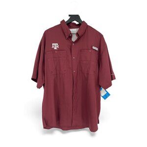 Columbia PFG Texas A&M Mens XL Maroon Short Sleeve Omni-Shade Button Vented